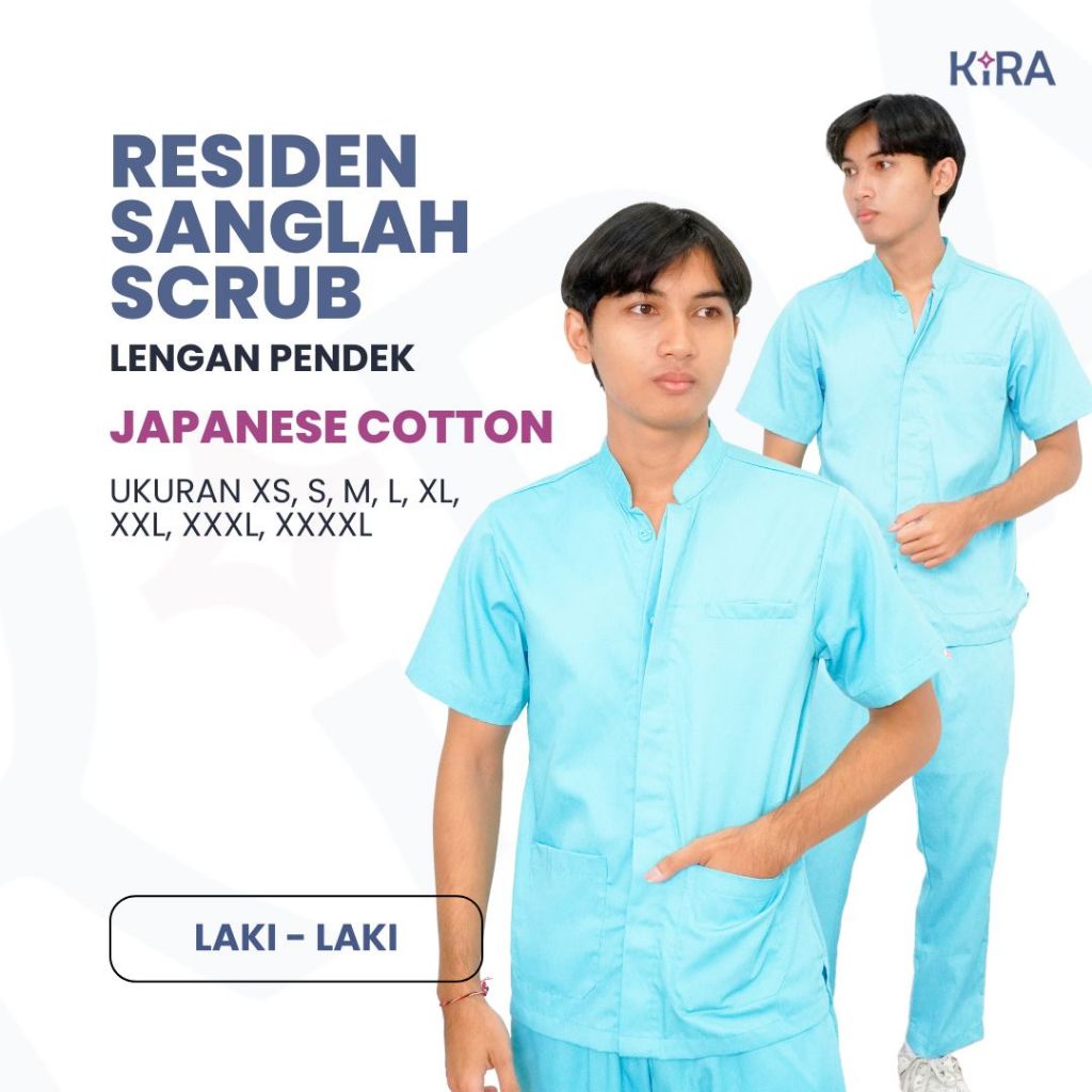 Residen Sanglah Scrub Cotton Laki Laki - Baju Jaga/ Baju Oka/ Seragam Dokter & Perawat | Size (XS, S