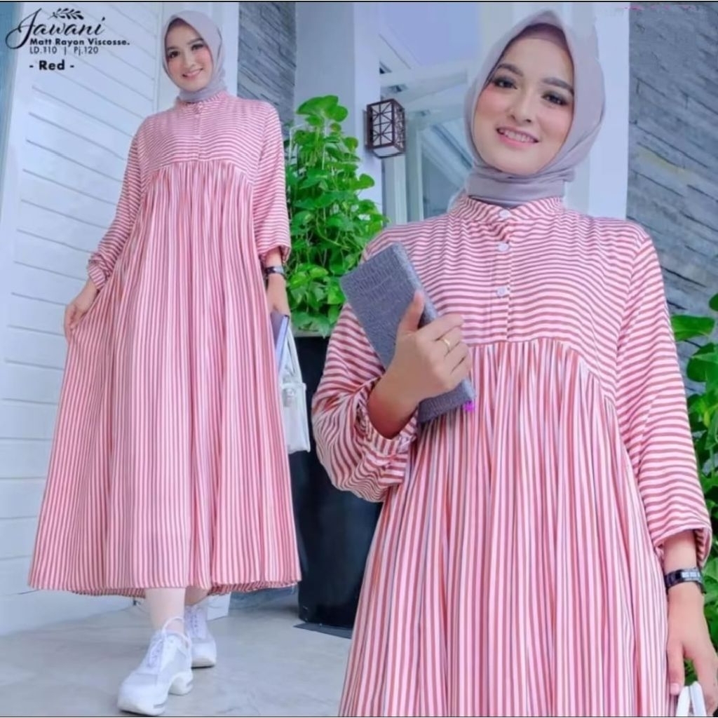 JAWANI MIDI DRESS GARIS SALUR PREMIUM BAHAN KATUN VISCOSE IMPORT DRESS GAMIS MOTIF SALUR PREMIUM FAS
