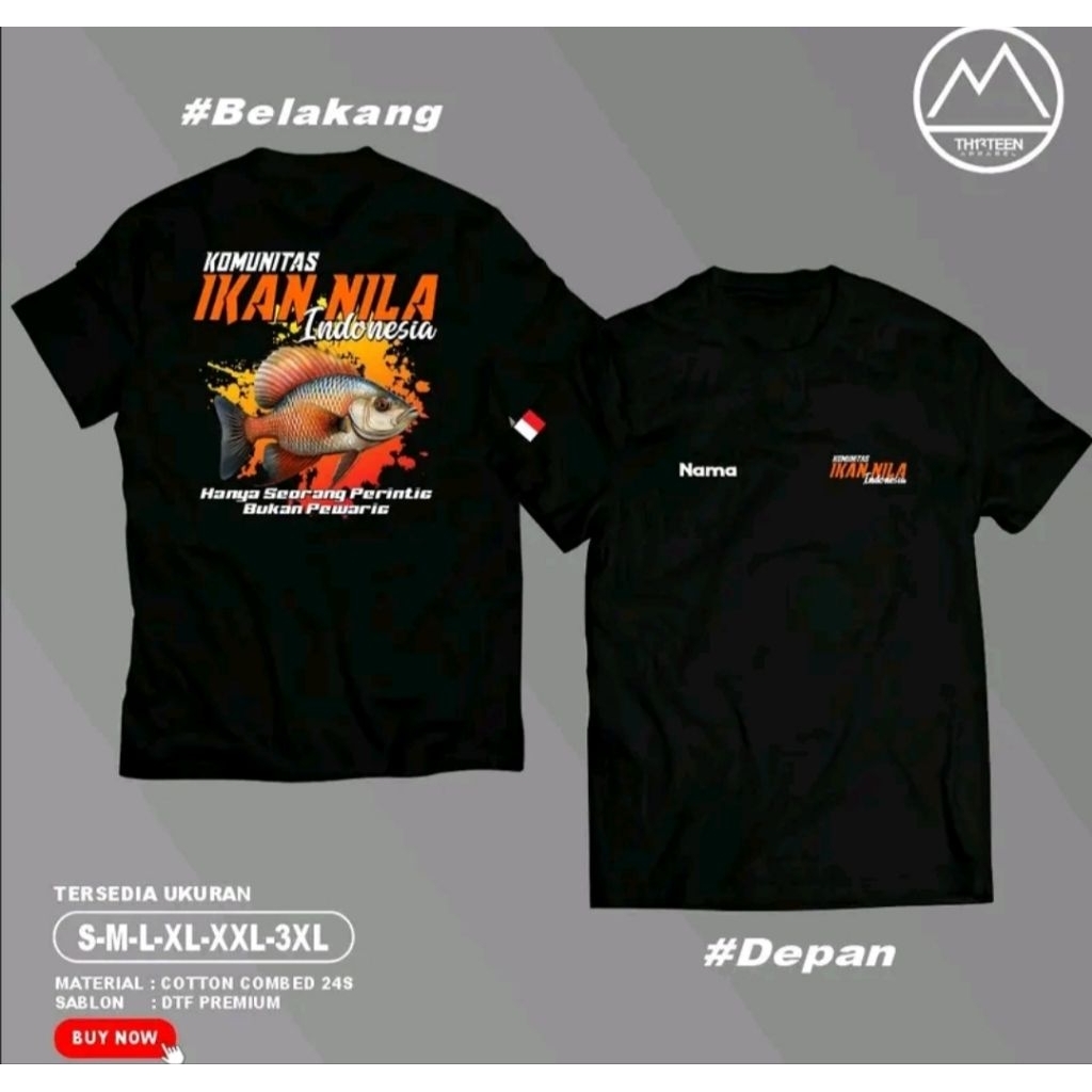 Kaos Komunitas Ikan Nila Indonesia Custom Nama