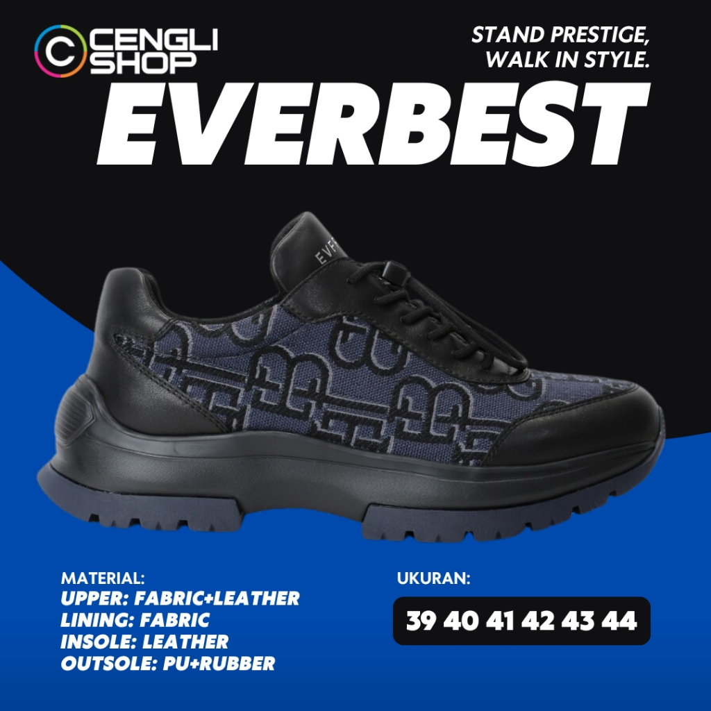 SEPATU SNEAKER EVERBEST PRIA ORIGINAL CASUAL KETS KULIT BIRU NAVY EMA1