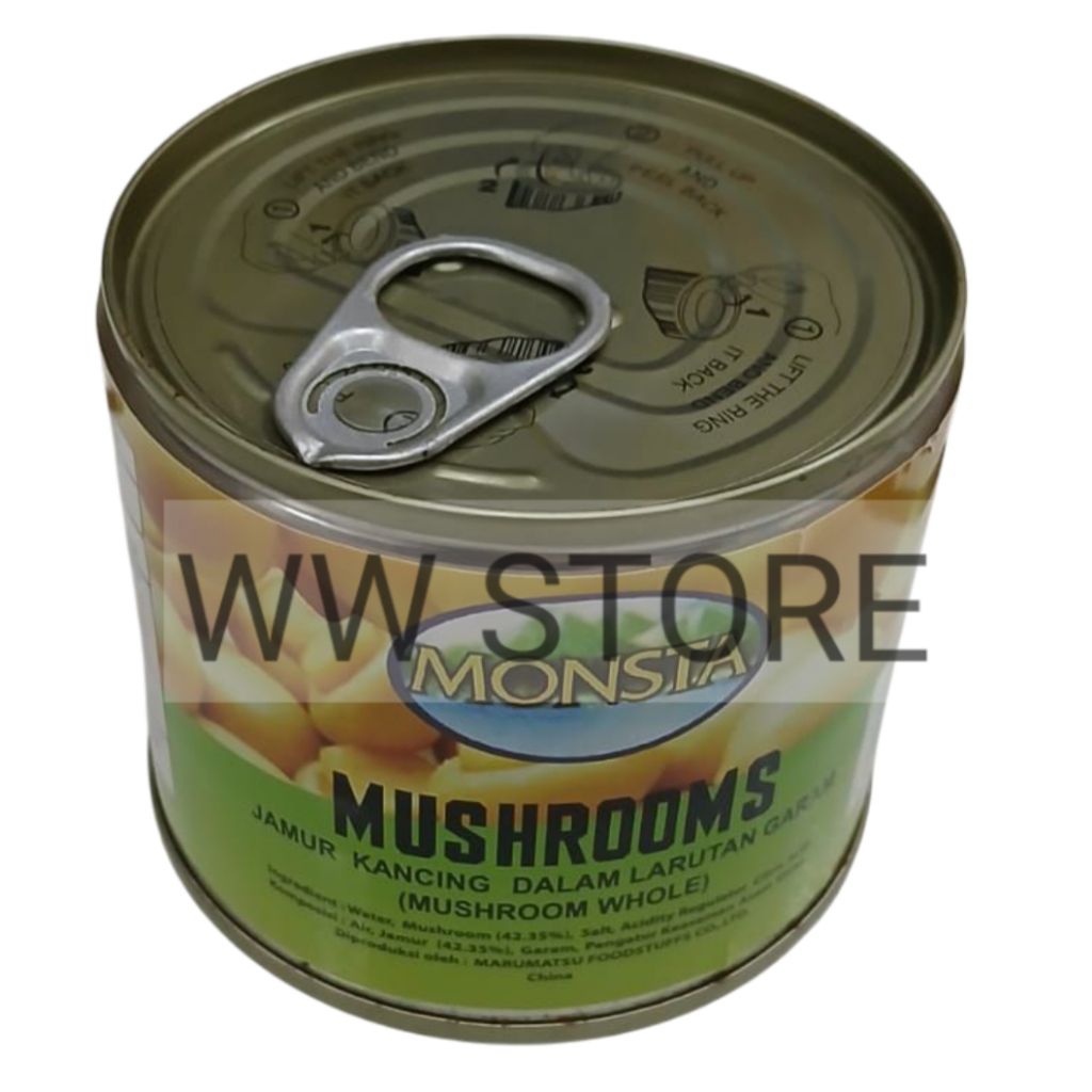 

Jamur kancing utuh dalam larutan garam Halal MUI MONSTA ( Whole ) Button Mushroom MUSHROOMS kaleng can 198g