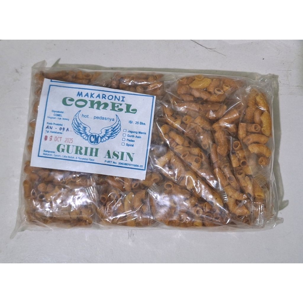 

makaroni comel rasa asin tidak pedas, makaroni comel rasa pedas, makaroni tidak mekar, makaroni kecil 1 pack isi 25 pcs
