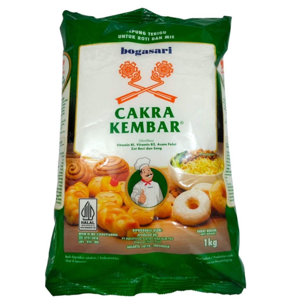 

Tepung Terigu Cakra kembar Premium Bogasari 1 kg