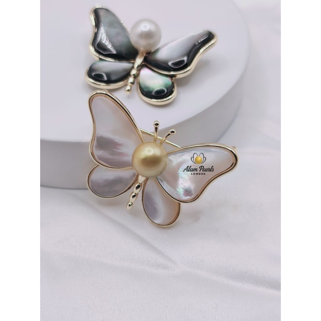 Bross Butterfly mutiara air laut mix kulit kerang