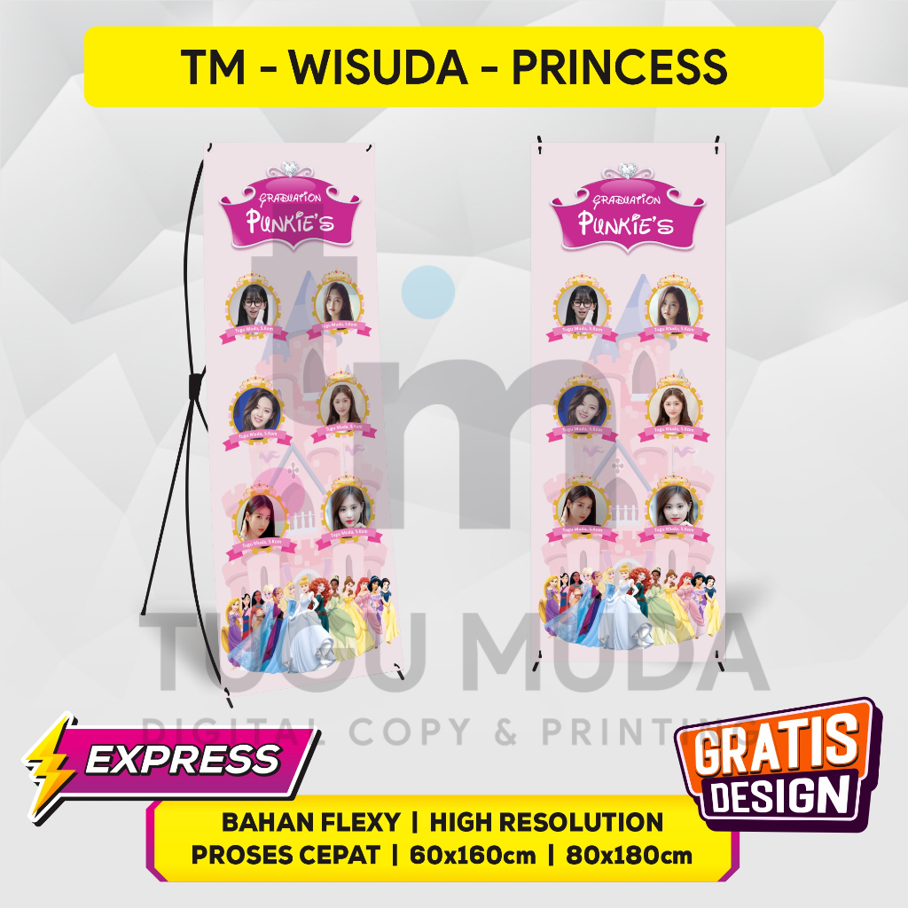 Kaloona.Shop Cetak X-Banner Wisuda X Banner Sidang Outdoor Standing Banner Lulus 60X160Cm - Gratis