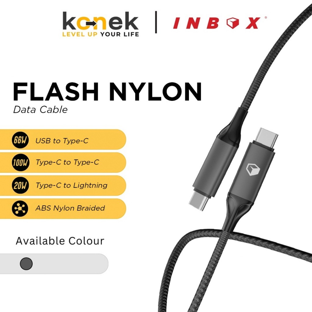 Inbox Flash Nylon Kabel Data 100W Super Fast Charging Cable Type-C Lightning iPhone 1.2M