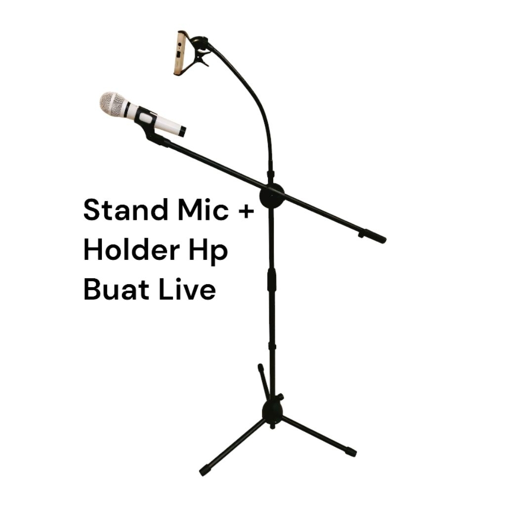 Stand Mic + Holder HP Microphone Stand Tinggi Stand Live Seller