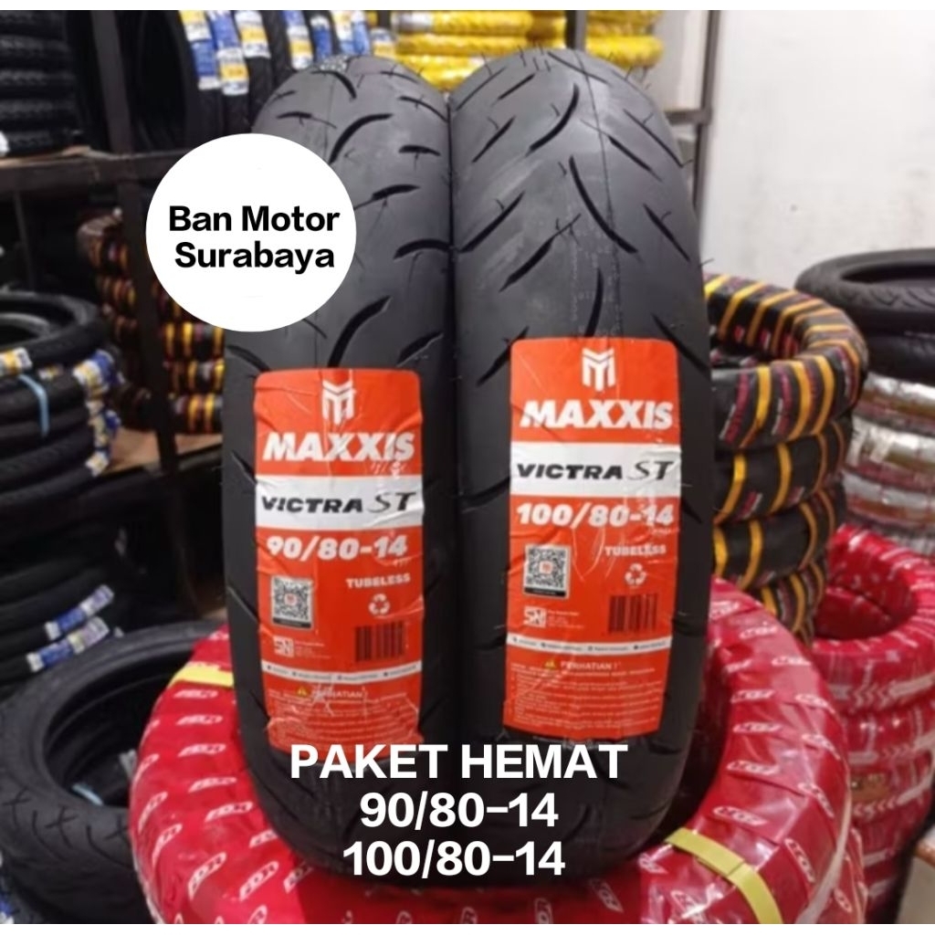 Sepasang Ban Maxxis 90/80-14 & 100/80-14 Victra Ban Tubeless