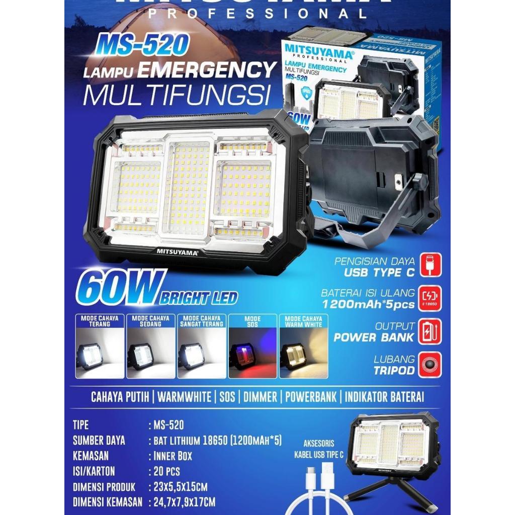Lampu Emergency Multifungsi 60W Bright LED Mitsuyama MS-520 / Lampu Emergency LED 60 Watt ada Lubang