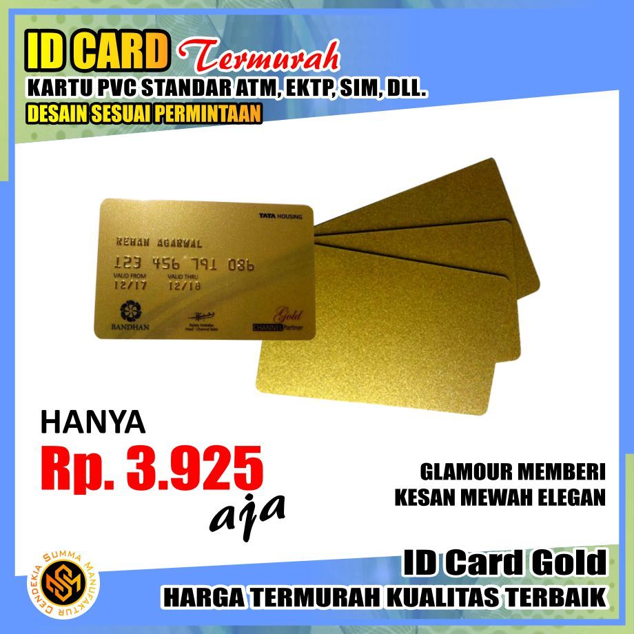 

ID Card Gold Berkualitas Bahan PVC standard ATM EKTP SIM Kartu Identitas Member Anggota Karyawan Parkir Siswa Pelajar Santri Mahasiswa Panitia Perpustakaan Tiket Kupon Diskon