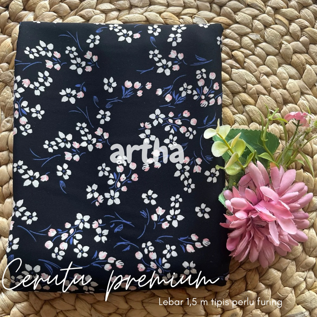 kain ceruty baby doll premium motif bunga bahan gamis