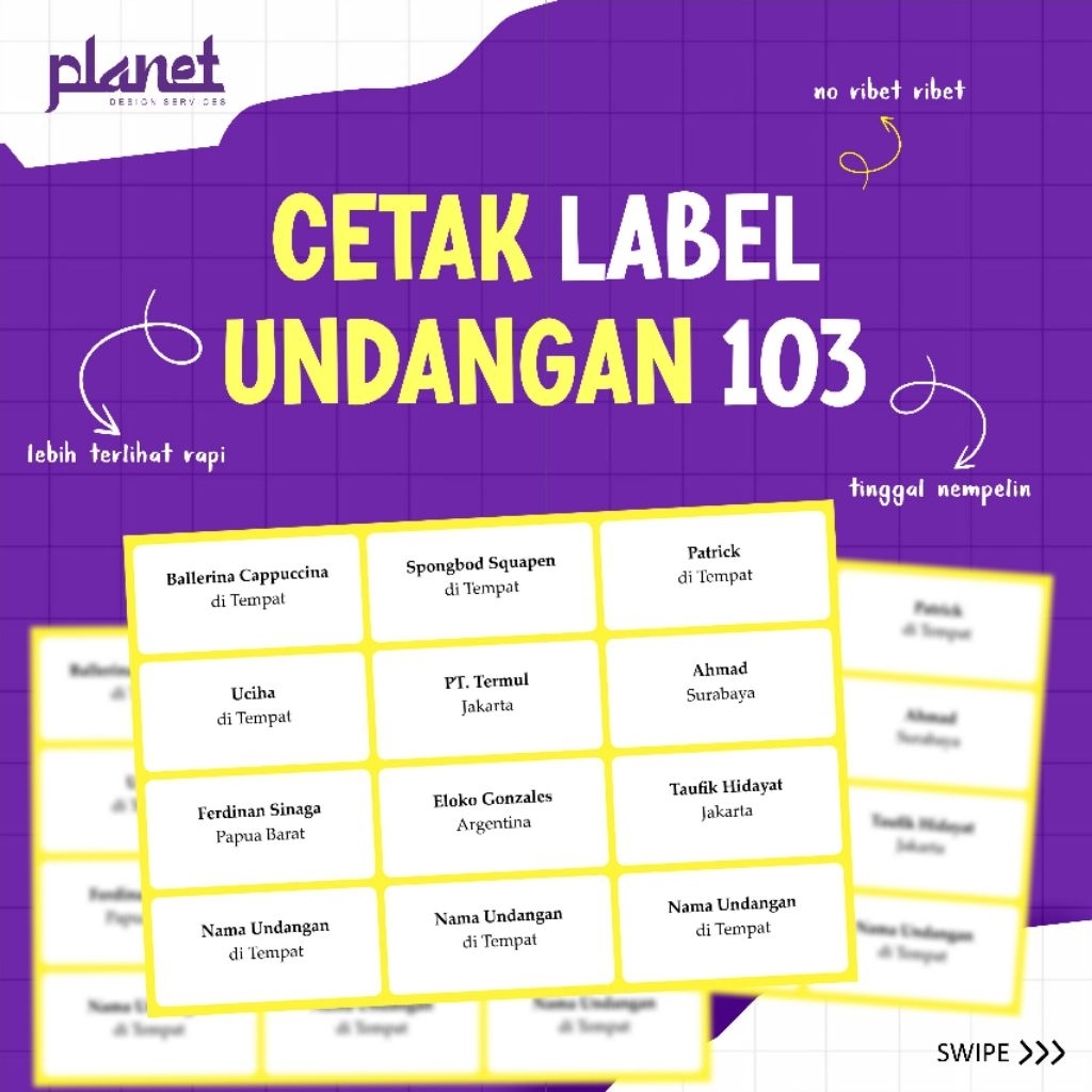

Cetak / Print Sticker Label Nama Undangan / Label 103