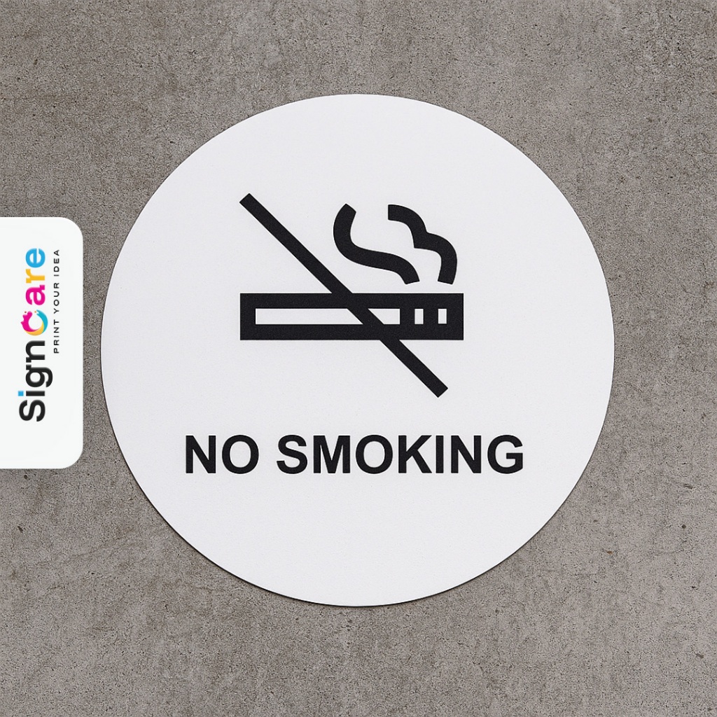 Tanda No Smoking Akrilik Bulat 20cm – Plang Larangan Merokok Cafe Kantor Indoor