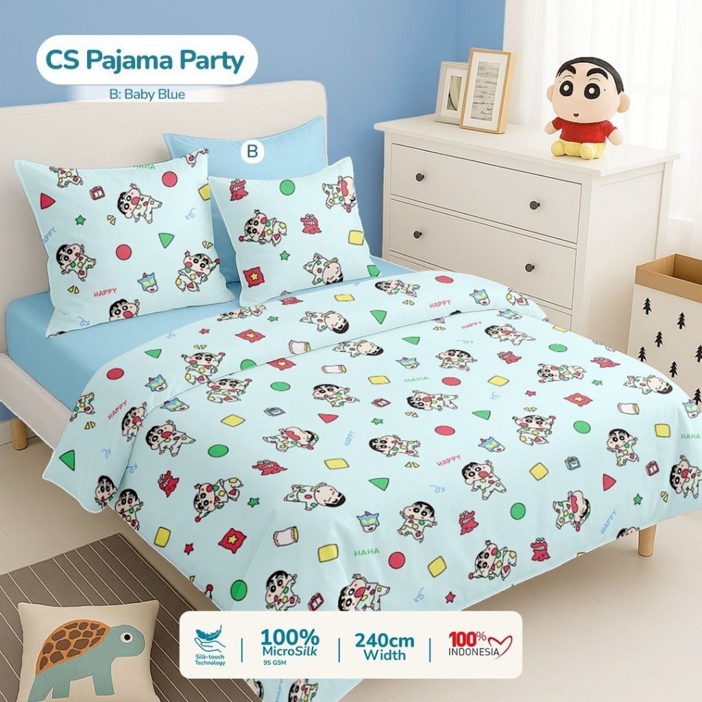 Sprei karakter sinchan pajama party sprei set free anti geser sprei90x200 sprei100x200 sprei120x200 