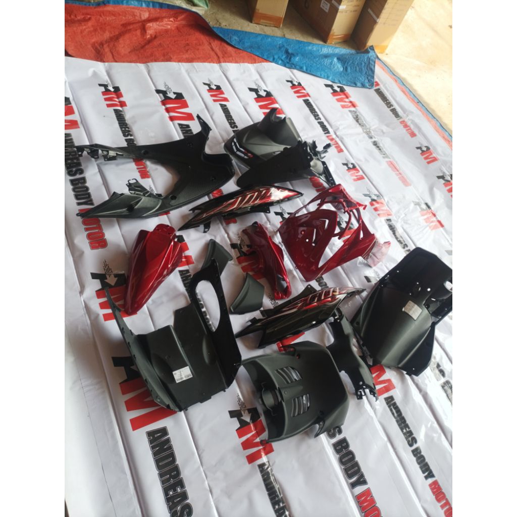 Full body halus kasar Mio soul karbu merah hitam + striping