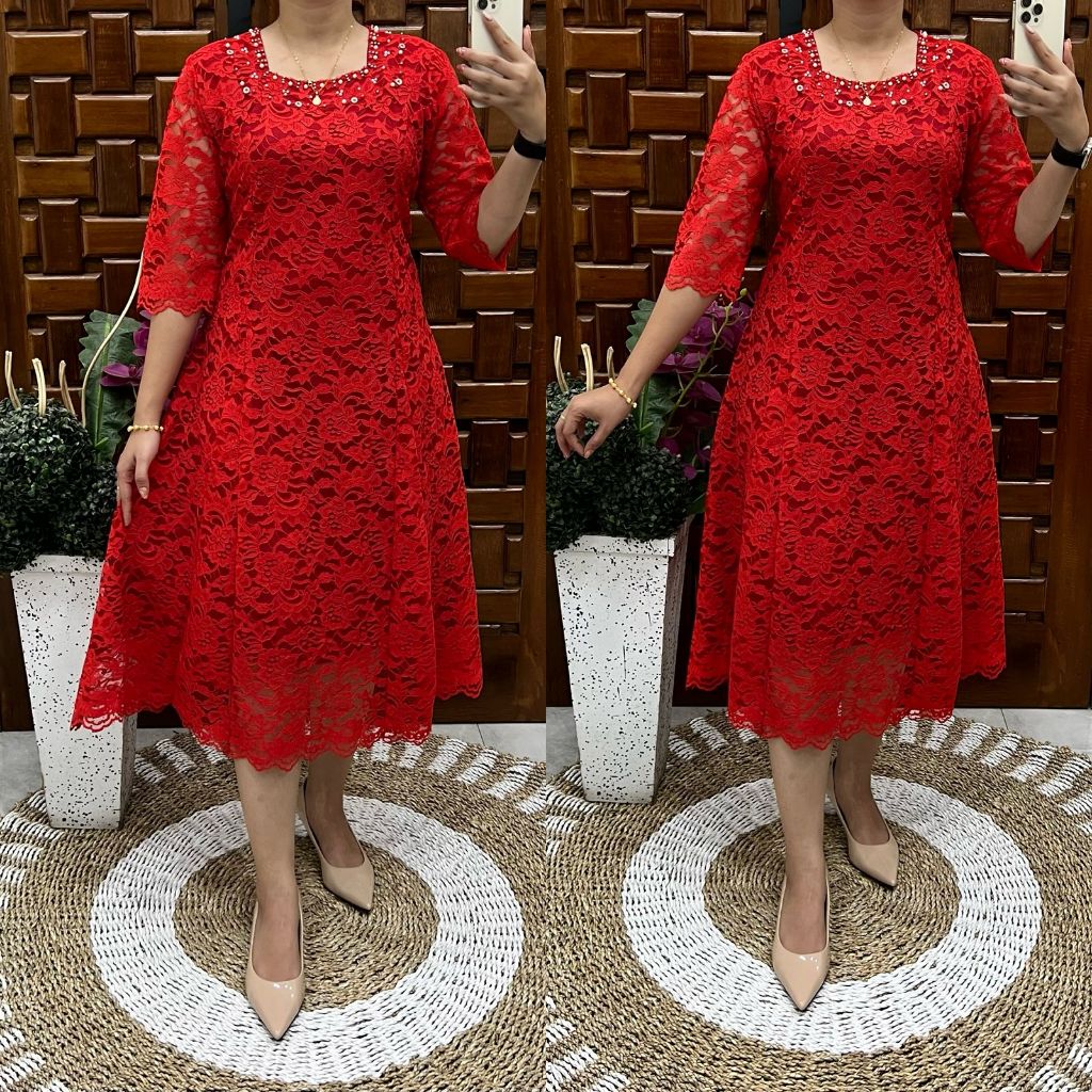 Dress Puan leher u sudah berpayet/ Dres brokat terbaru panjang 110cm LD 100-115cm/ Dres Natal/ Dres 