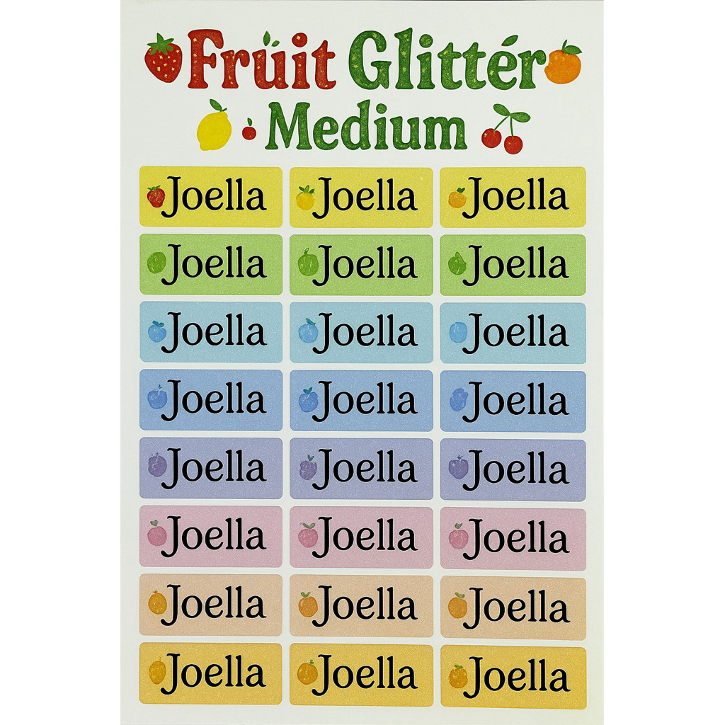 

label nama Fruit Glitter waterproof anti air