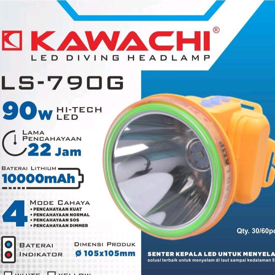 Senter Kepala Selam KAWACHI LS-790G 90WATT| Headlamp Diving Kedalaman 50 Meter Cahaya Putih Super Te