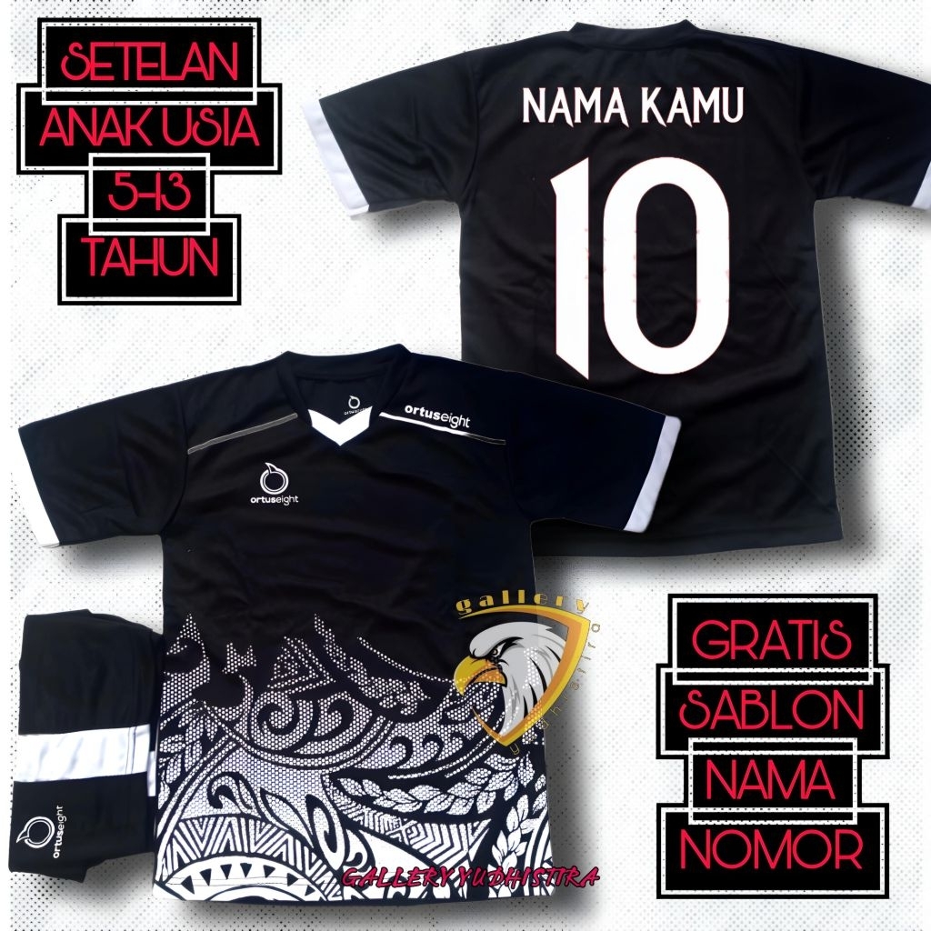 Baju Olahraga Anak Usia 5-13 Tahun Setelan Jersey Sepakbola Futsal Volly Badminton Gratis Sablon Nam
