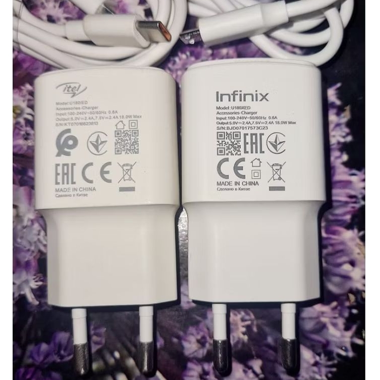 CHARGER INFINIX ITEL TECNO 18 WATT ORI COPOTAN HP KABEL TIPE C DAN KABEL MICRO USB