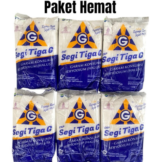 

Paket 6pcs Garam Cap Segi Tiga 200gr Garam Dapur Beryodium Halal (extra promo)