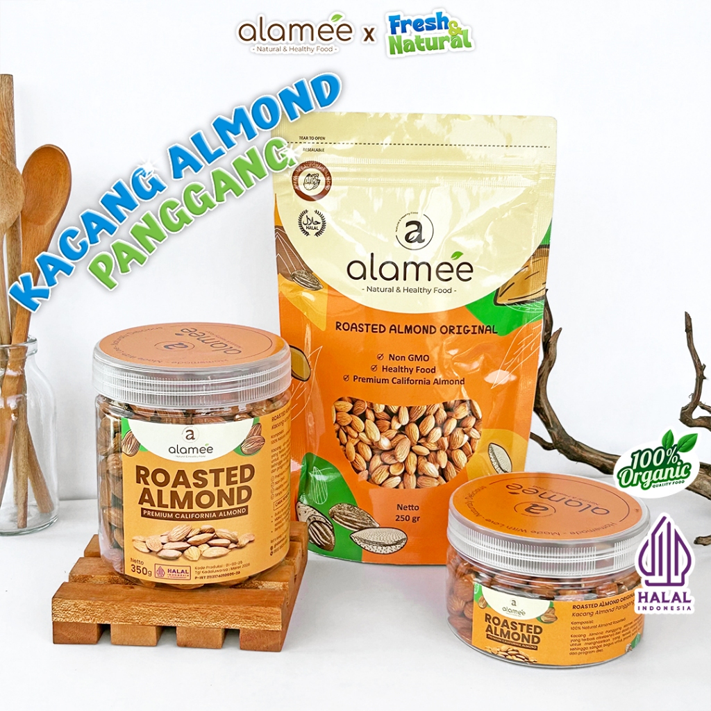 

ALAMEE Kacang Almond Almon Kupas Panggang Premium Roast Roasted Grade A California Oven Siap Makan fresh and natural