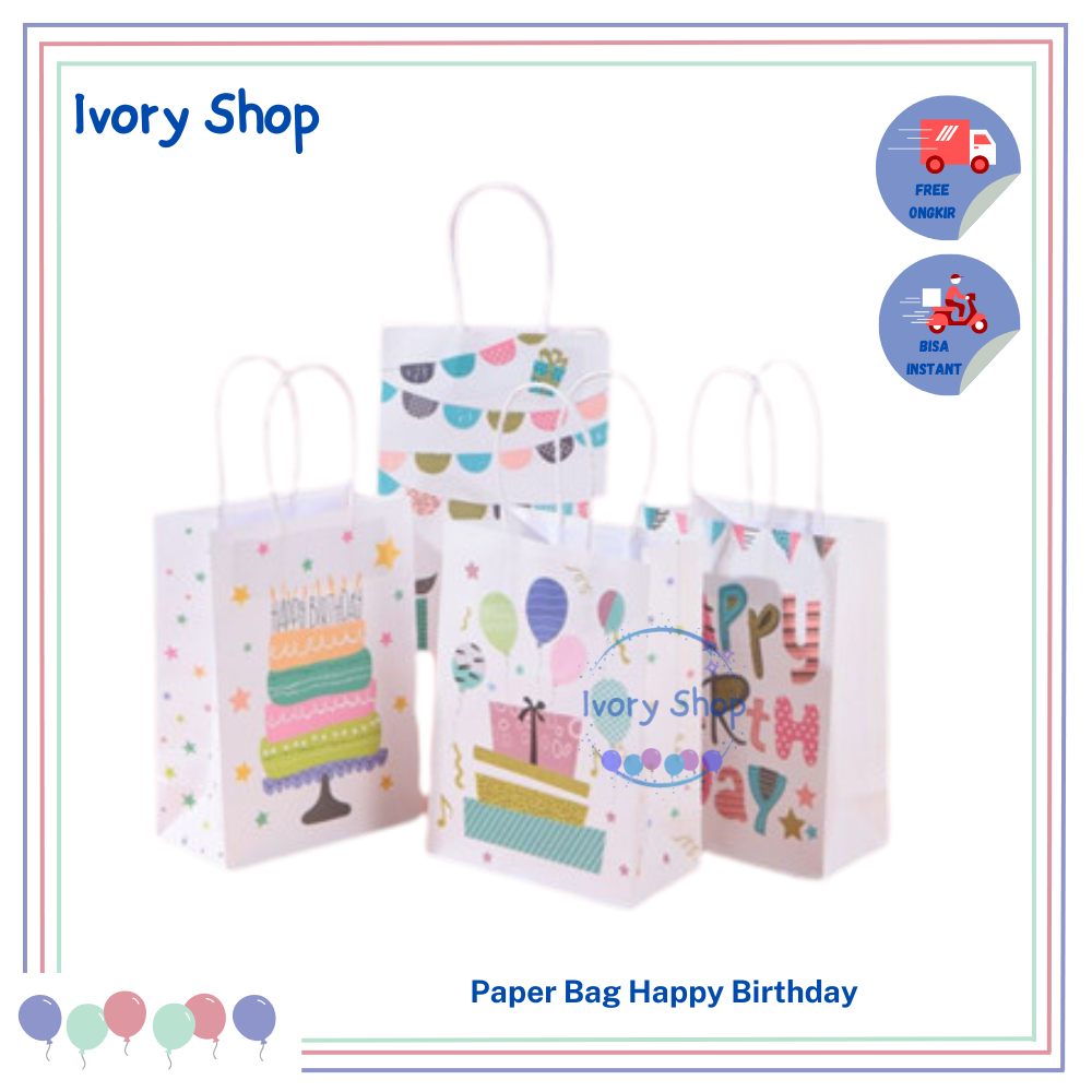 

Paper Bag Happy Birthday Kantong Kertas Goodie Bag Snack Ulang Tahun