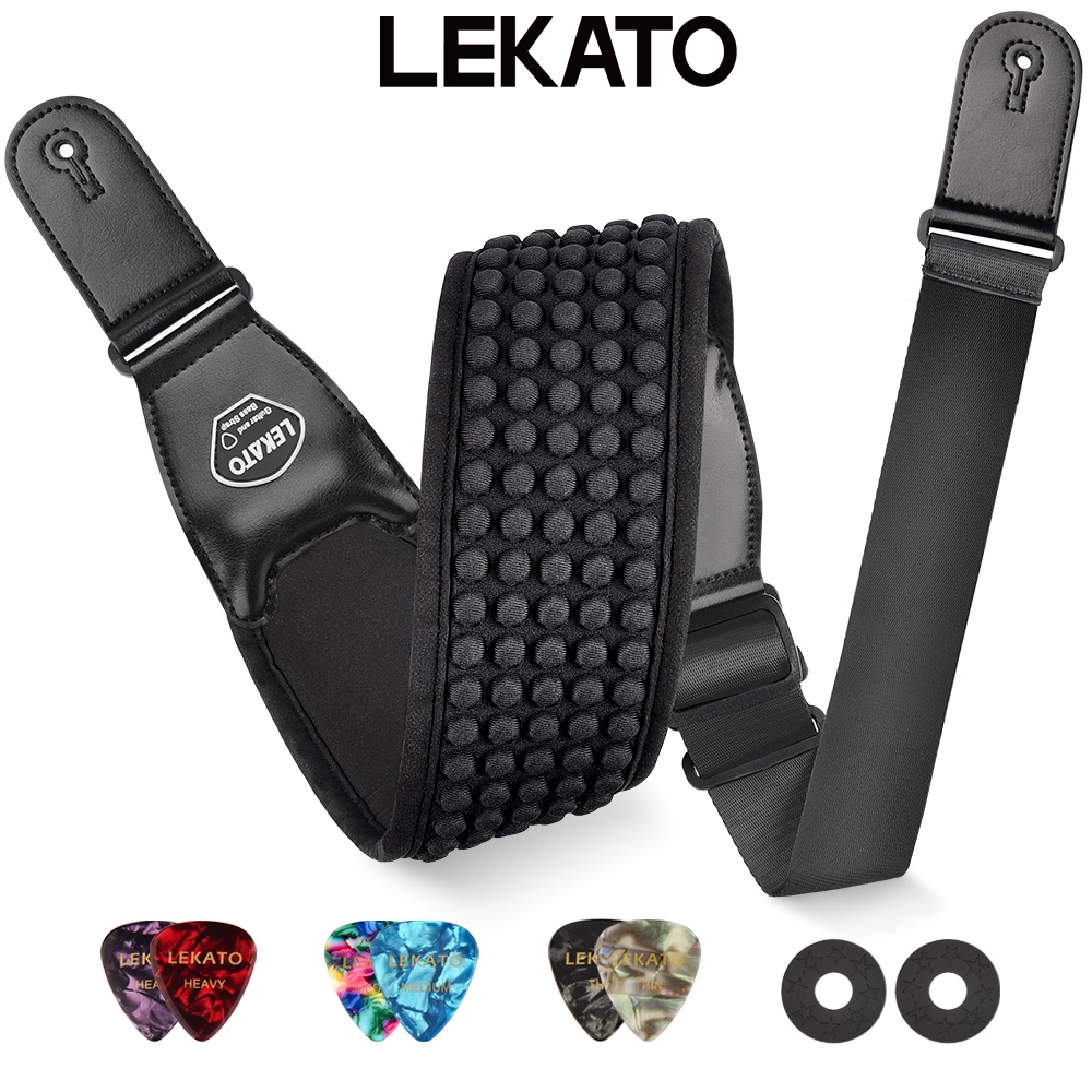 LEKATO LGS-1 Strap Gitar Listrik Tali Gitar 8.9cm - Neoprene + Busa 3D,Tekanan merata,6 Pick Cocok B