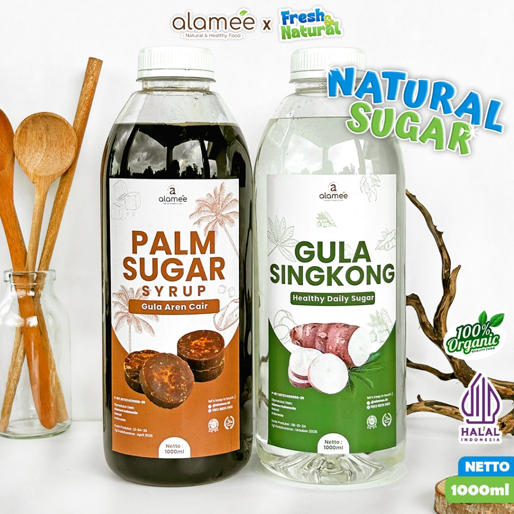 

ALAMEE Gula Aren Cair Singkong Ketela Palm Sugar Cair Organic Organik Pure Murni Sirup Pemanis 1ltr fresh and natural