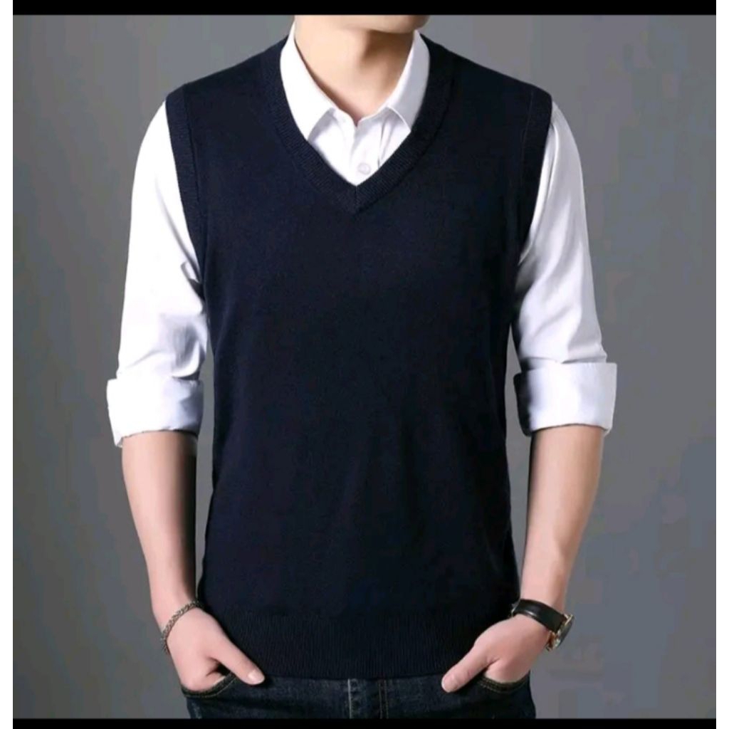 PANGKALAN - Premium Rompi Rajut Polos Grey Pria Dewasa Street Style | Vest Knit V Neck Pria/Wanita A
