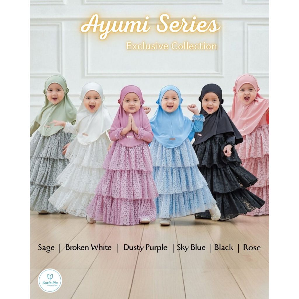 AYUMI GAMIS GAUN BAJU PESTA ANAK BRUKAT SUSUN TILE  SNOW DOTTY DOT MEWAH SET HIJAB USIA 1-11 tahun