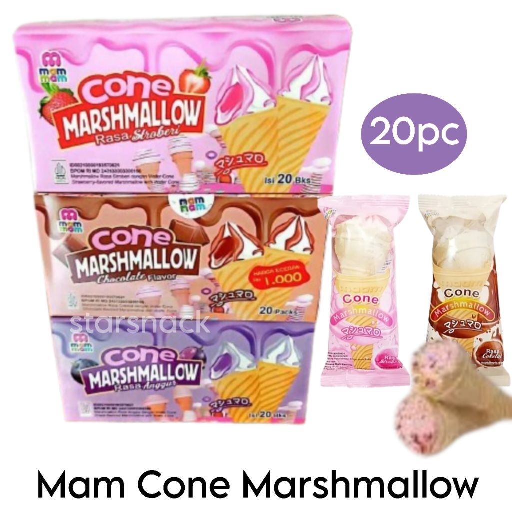 

Maam Marshmallow cone coklat stroberi anggur 20pc