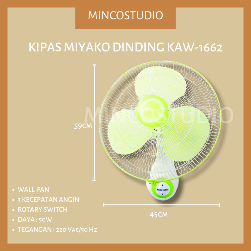 MIYAKO WALL FAN KAW-1662 / KIPAS ANGIN DINDING MIYAKO KAW-1662