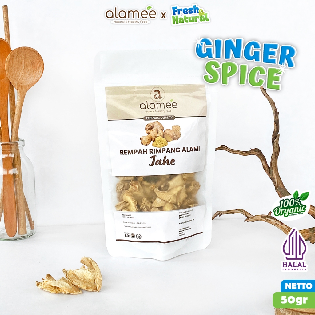 

ALAMEE Jahe Kering Iris Dried Ginger Rempah Rimpang Organik Alami Bumbu Masakan Masak Organic 50g fresh and natural
