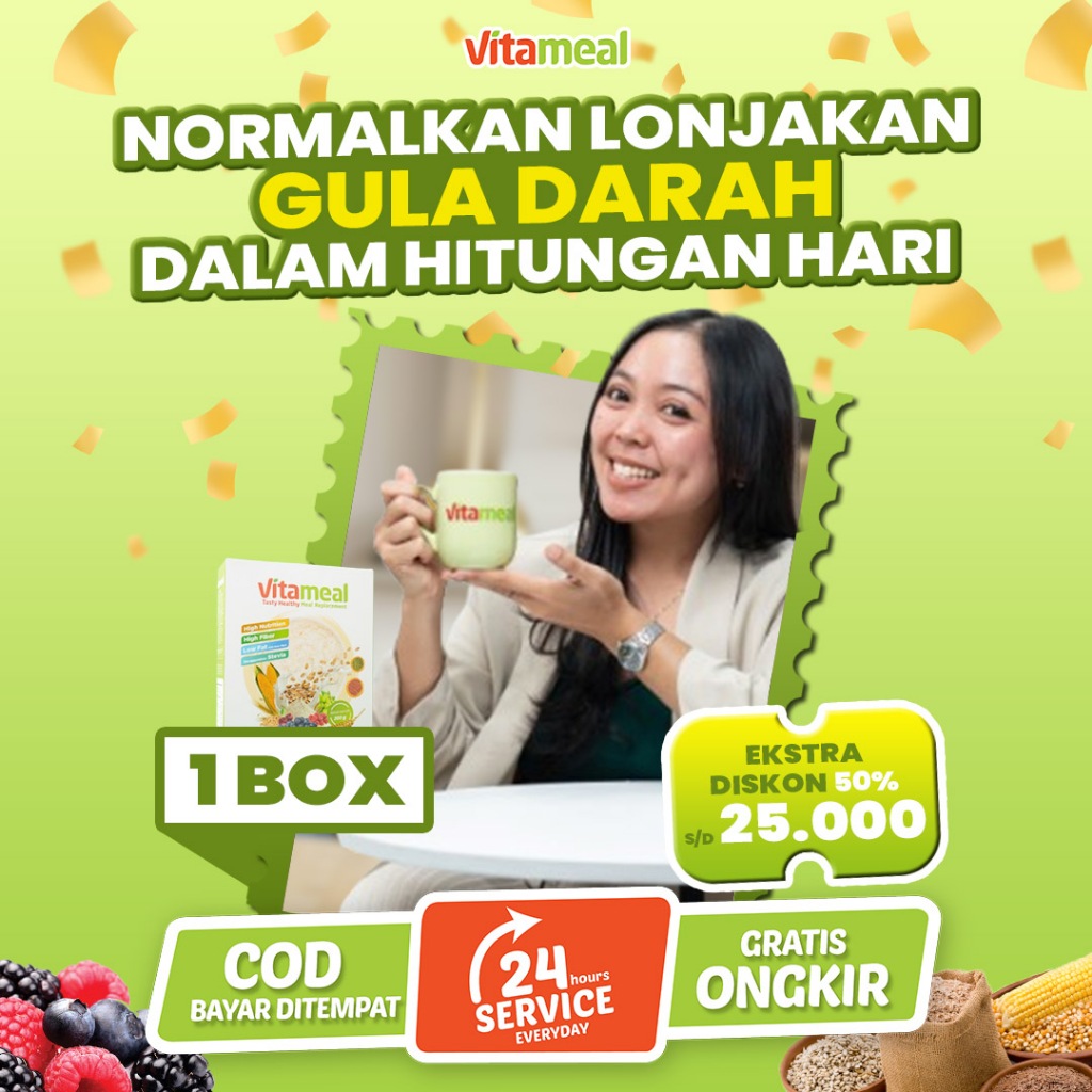 

Vitameal 1 Box – Sereal Sehat Penurun Gula Darah, Rendah Kalori, Tanpa Gula