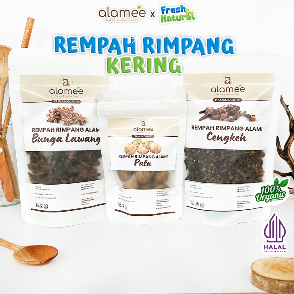 

ALAMEE Bumbu Dapur Rempah Rimpang Temulawak Kayu Manis Jahe Kunyit Lada Hitam Kencur Ketumbar Kering freshandnatural