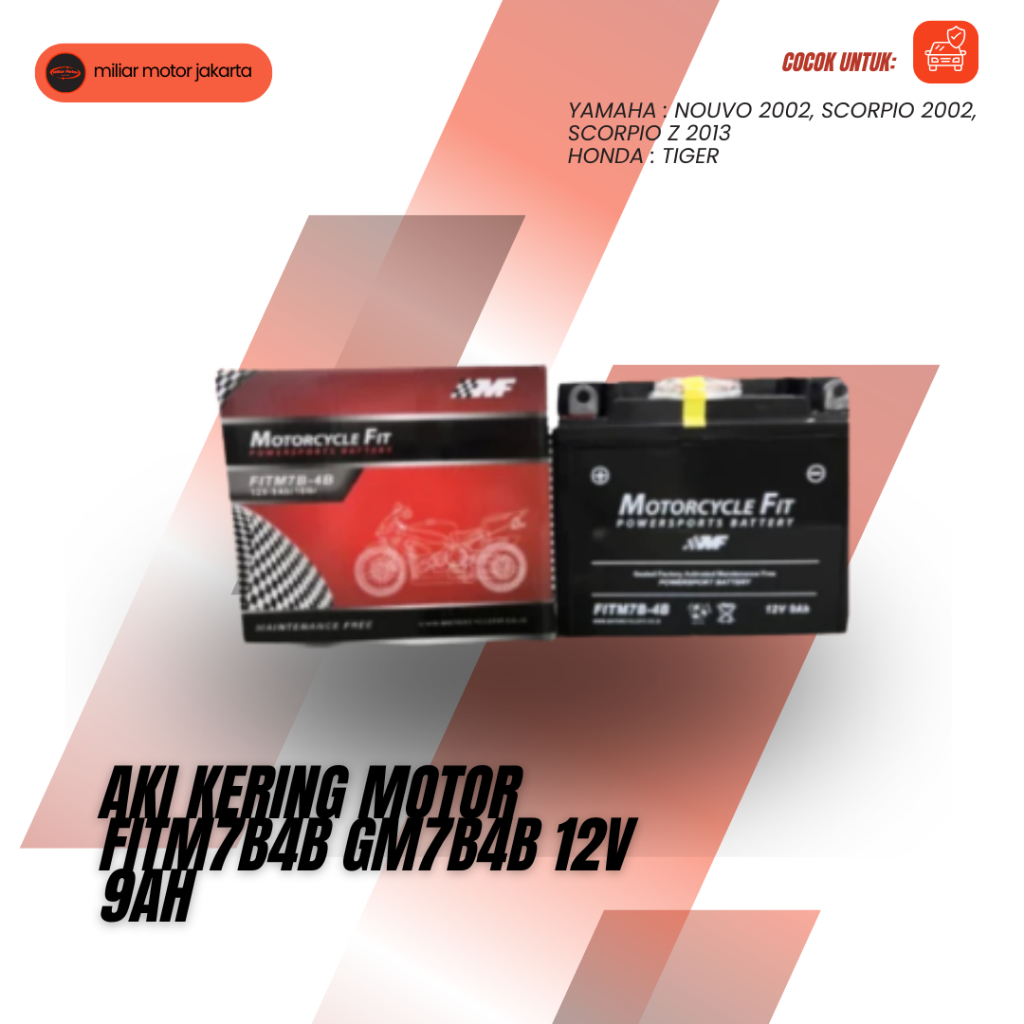 Aki Kering Motor FITM7B4B GM7B4B 12V 9Ah Yamaha Nouvo Scorpio Honda Tiger