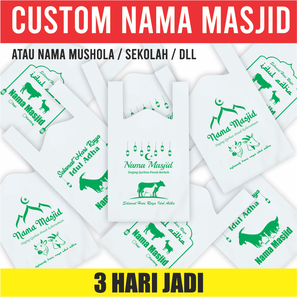 Isi 100 pcs (15 x 33cm) Sablon Plastik Qurban Custom, Kresek Qurban, Kantong Daging Qurban