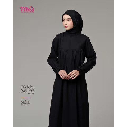 Nibras - Wide Series 003 Gamis Wanita Hitam Polos Bahan Katun Rayon