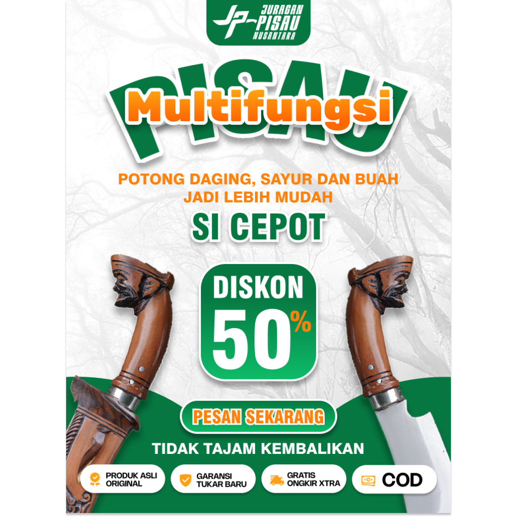 Bedog Pisau Sicepot Ukir Kayu Mala | Bedog Pisau Daging Cacah Tulang | Juragan Pisau Nusantara