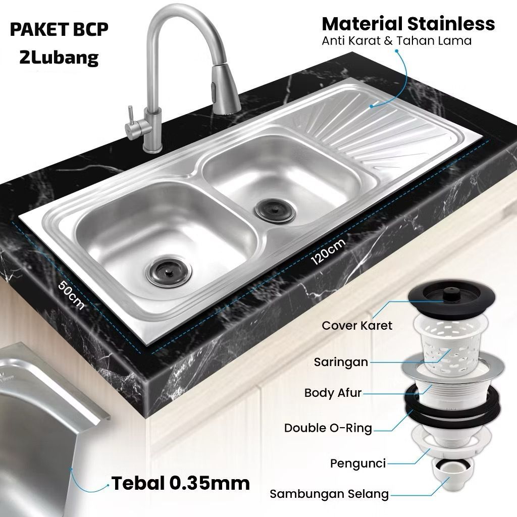 PAKET BAK CUCI PIRING 2 LUBANG DENGAN SAYAP / TATAKAN PIRING