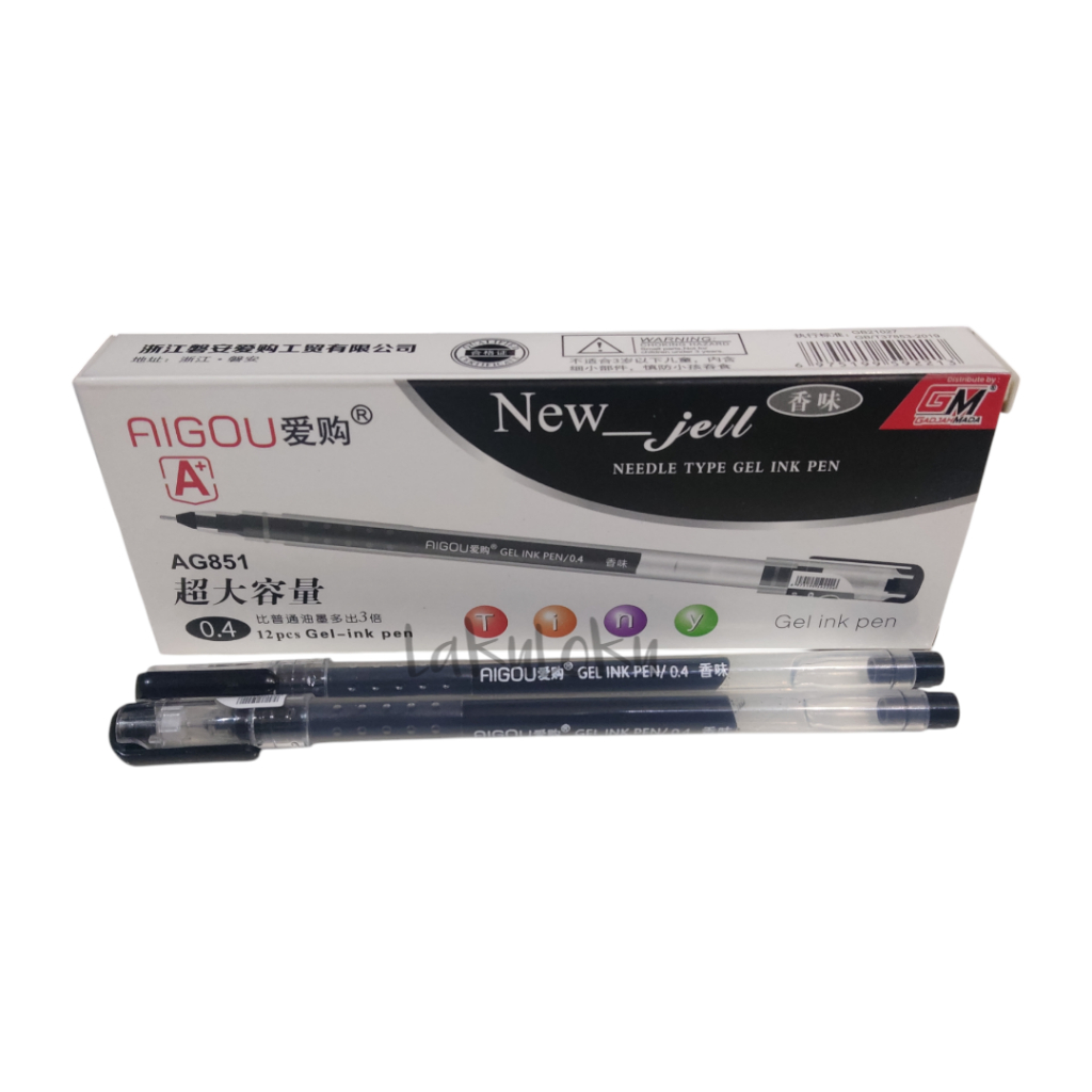 

(1 PAK) Bolpoin Gel Tinta Hitam Aigou New Jell 0.4mm