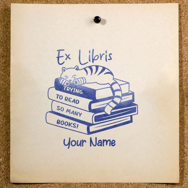 

Stempel Buku Ex Libris Kustom Nama | Desain Kucing Tidur di Tumpukan Buku | SE-63 | Perpustakaan