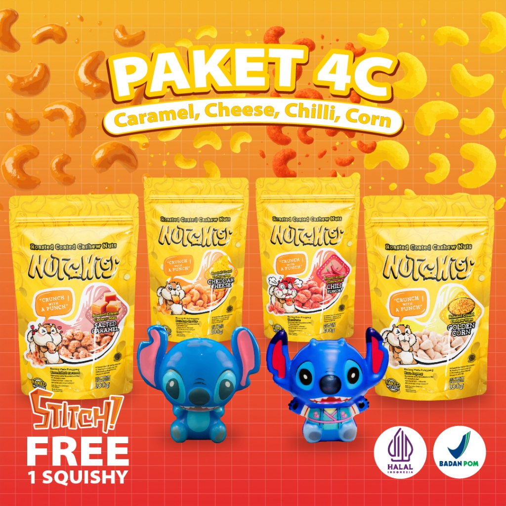 

PAKET 4C (CARAMEL, CHEESE, CHILLI, CORN) + SQUISHY RANDOM