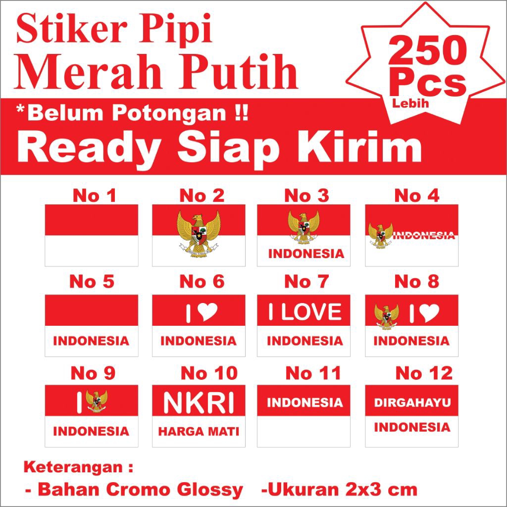 

250pcs stiker pipi merah putih