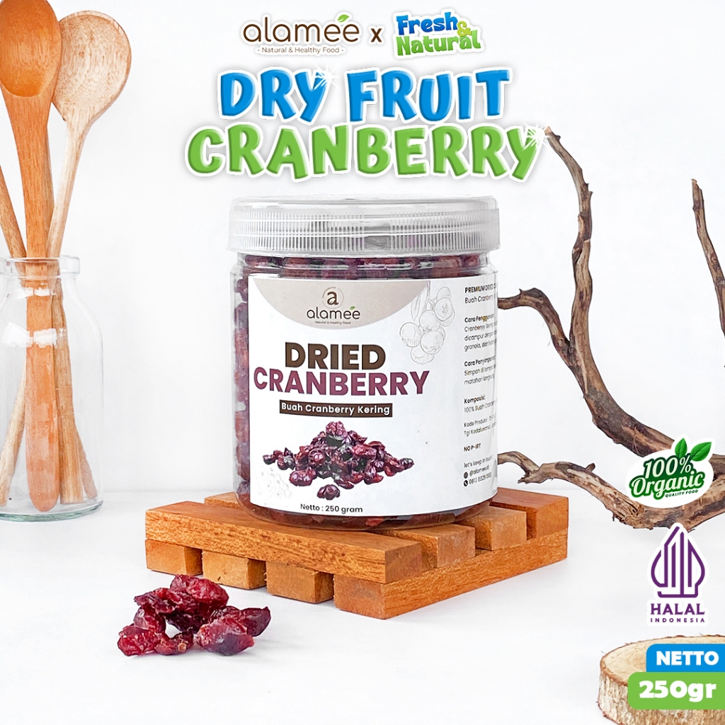 

ALAMEE Cranberry Kering Cemilan Buah Sehat Rendah Kalori Dried Cranberry 100% Natural Premium 250gr fresh and natural fresh and natural