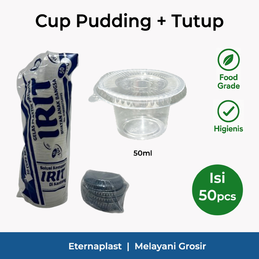 (50PCS) Cup Pudding 50ml + Tutup Bening | Cup Jelly | Cup Plastik