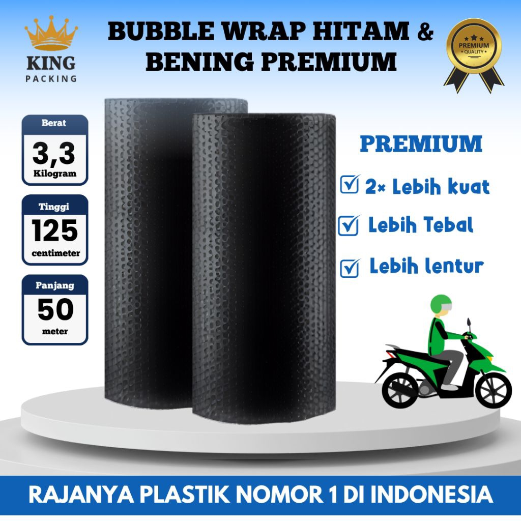 

Plastik Gelembung Bubble Wrap Premium King Packing Roll 50m x 125cm Warna Bening & Hitam Merk King Packing