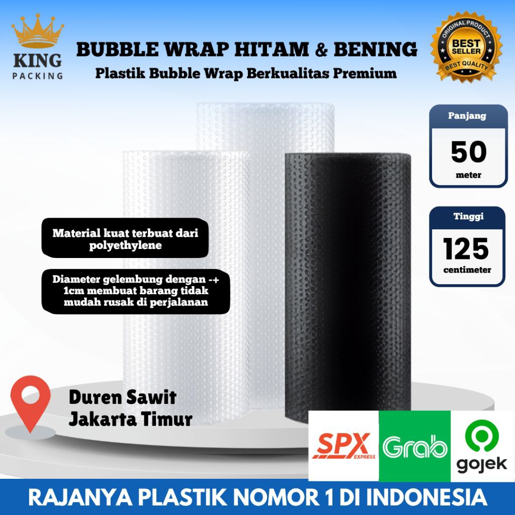 

Plastik Gelembung Bubble Wrap King Packing Roll 50m x 125cm Warna Bening & Hitam Merk King Packing