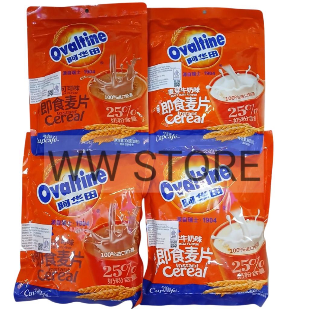 

Minuman Sereal Instan rasa Malt Cokelat Coklat Susu halal MUI Ovaltine Instant Oatmeal Malt Drink Cocoa / Milk Flavor 300g ( 10 sachet x 30g ) 450g ( 15 sachets x 30g)